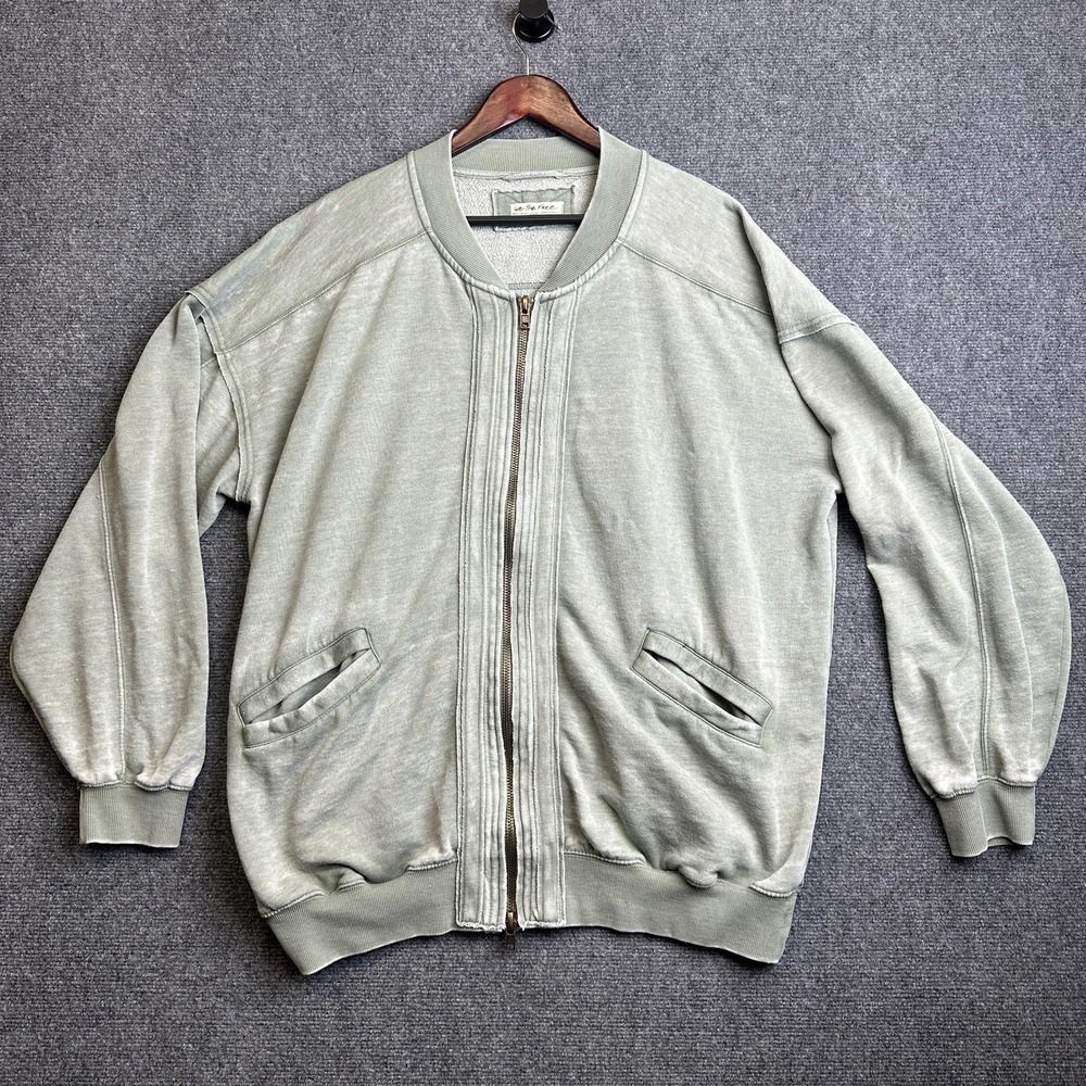 Free People We The Free Jacket Womens M Green‎ French Terry Bomber Full Zip Cozy